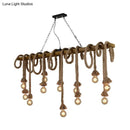 GobekUsa Industrial-Style Wood Beige Island Chandelier - 8-Light Linear Pendant Lamp for Dining Room