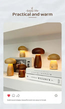 Wooden creative mushroom night light stepless dimming bedroom table lamp by Decorbites