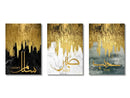 Modern black & white marble islamic wall art set living room by Decorbites