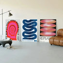 Abstract blue wave sequence pink oval canvas print living room art by Decorbites