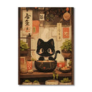 Kawaii japanese ramen cat canvas wall art kitchen decor by Decorbites