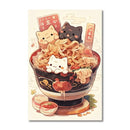 Kawaii japanese ramen cat canvas wall art kitchen decor by Decorbites