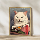 Kawaii japanese ramen cat canvas wall art kitchen decor by Decorbites