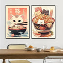 Kawaii japanese ramen cat canvas wall art kitchen decor by Decorbites