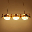 GobekUsa Japanese Hanging Light: Trapezoid Cream Glass, 3-Bulb Pendant for Dining Room or Kitchen Island, Wood Base