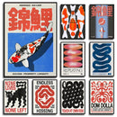 GobekUsa Japanese Koi Cat Canvas Wall Art