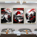 Japanese natural landscape red & white canvas art set living room by Decorbites
