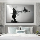 Japanese black samurai man ink wall art bedroom canvas decor by Decorbites