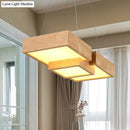 GobekUsa Japanese Style Wooden LED Pendant Lights for Restaurants - Rectangular Solid Wood Island Lamps