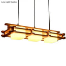 GobekUsa Japanese Wood Ceiling Pendant with Blown Glass: Cube Restaurant Island Light Fixture - 3 Bulbs