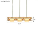 GobekUsa Japanese Wood Ceiling Pendant with Blown Glass: Cube Restaurant Island Light Fixture - 3 Bulbs