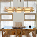 GobekUsa Japanese Wood Ceiling Pendant with Blown Glass: Cube Restaurant Island Light Fixture - 3 Bulbs