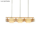 GobekUsa Japanese Wood Ceiling Pendant with Blown Glass: Cube Restaurant Island Light Fixture - 3 Bulbs