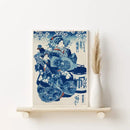 Katsushika hokusai blue waves framed wall art set living room decor by Decorbites