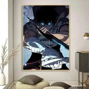Solo leveling purple & blue anime canvas wall art bedroom decor by Decorbites