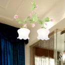 GobekUsa Korean Garden Hanging Light Fixture with White Glass and Floral Design