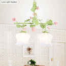 GobekUsa Korean Garden Hanging Light Fixture with White Glass and Floral Design