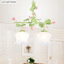 GobekUsa Korean Garden Hanging Light Fixture with White Glass and Floral Design