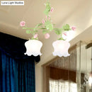 GobekUsa Korean Garden Hanging Light Fixture with White Glass and Floral Design