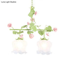 GobekUsa Korean Garden Hanging Light Fixture with White Glass and Floral Design