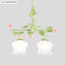 GobekUsa Korean Garden Hanging Light Fixture with White Glass and Floral Design