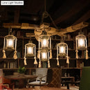 GobekUsa Lantern Restaurant Island Light - Clear Glass & Wood Hanging Lamp with 6 Lights