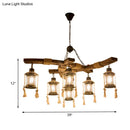 GobekUsa Lantern Restaurant Island Light - Clear Glass & Wood Hanging Lamp with 6 Lights