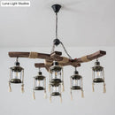 GobekUsa Lantern Restaurant Island Light - Clear Glass & Wood Hanging Lamp with 6 Lights