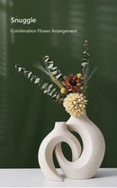 Minimalist white ceramic vase set living room large 21cm home decor by Decorbites