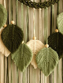 Boho green & beige macrame wall hanging living room leaf decor by Decorbites