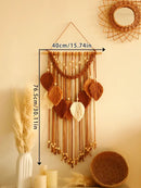 Boho green & beige macrame wall hanging living room leaf decor by Decorbites