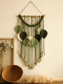 Boho green & beige macrame wall hanging living room leaf decor by Decorbites
