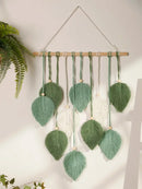 Boho green & beige macrame wall hanging living room leaf decor by Decorbites