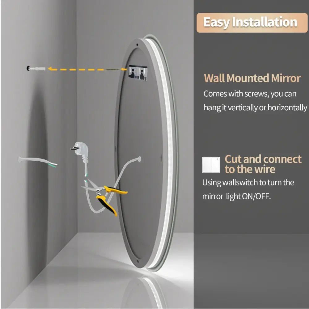 GobekUsa LED Backlit Round Bathroom Vanity Mirror, photo 7 of 9