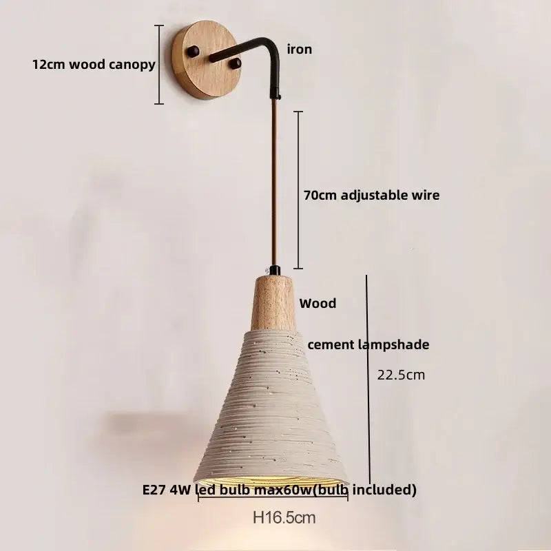 GobekUsa LED Cement Wall Light with Pull Chain & Wood Socket - Nordic Modern Sconce, photo 22 of 22