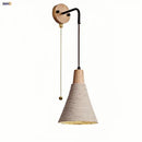 GobekUsa LED Cement Wall Light with Pull Chain & Wood Socket - Nordic Modern Sconce