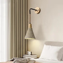 GobekUsa LED Cement Wall Light with Pull Chain & Wood Socket - Nordic Modern Sconce