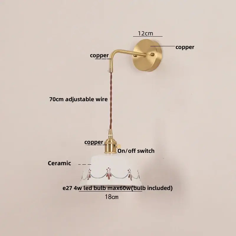 GobekUsa LED Ceramic Wall Lamp - Pull Chain Switch, Rotating Up Down Light, photo 7 of 11
