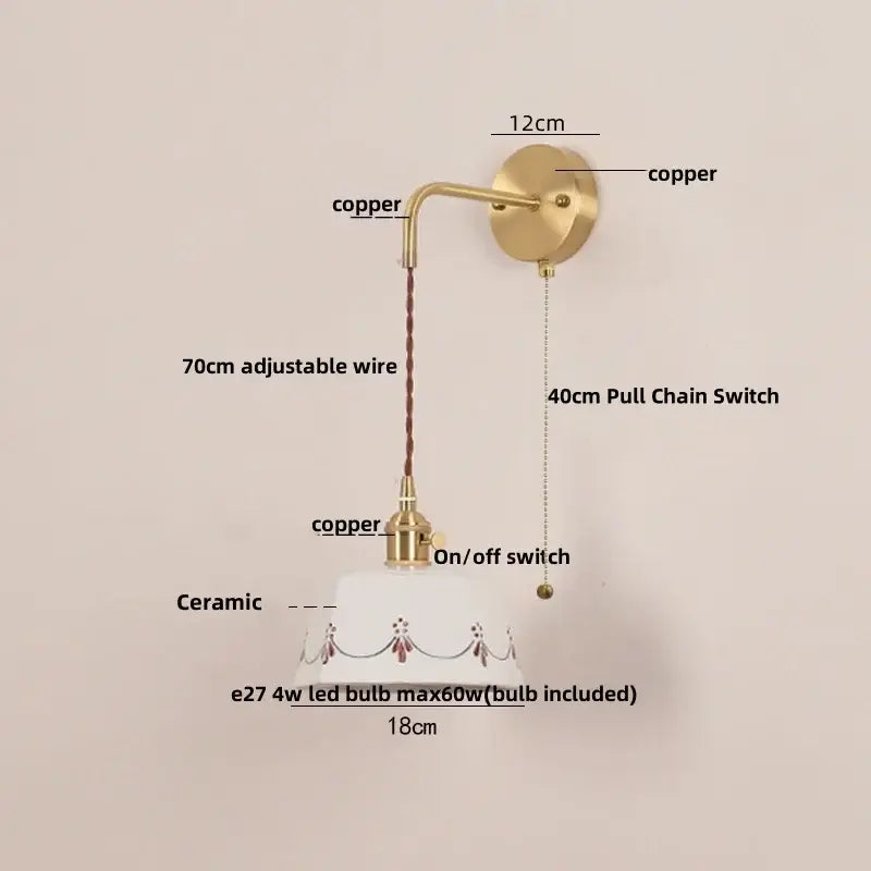 GobekUsa LED Ceramic Wall Lamp - Pull Chain Switch, Rotating Up Down Light, photo 10 of 11