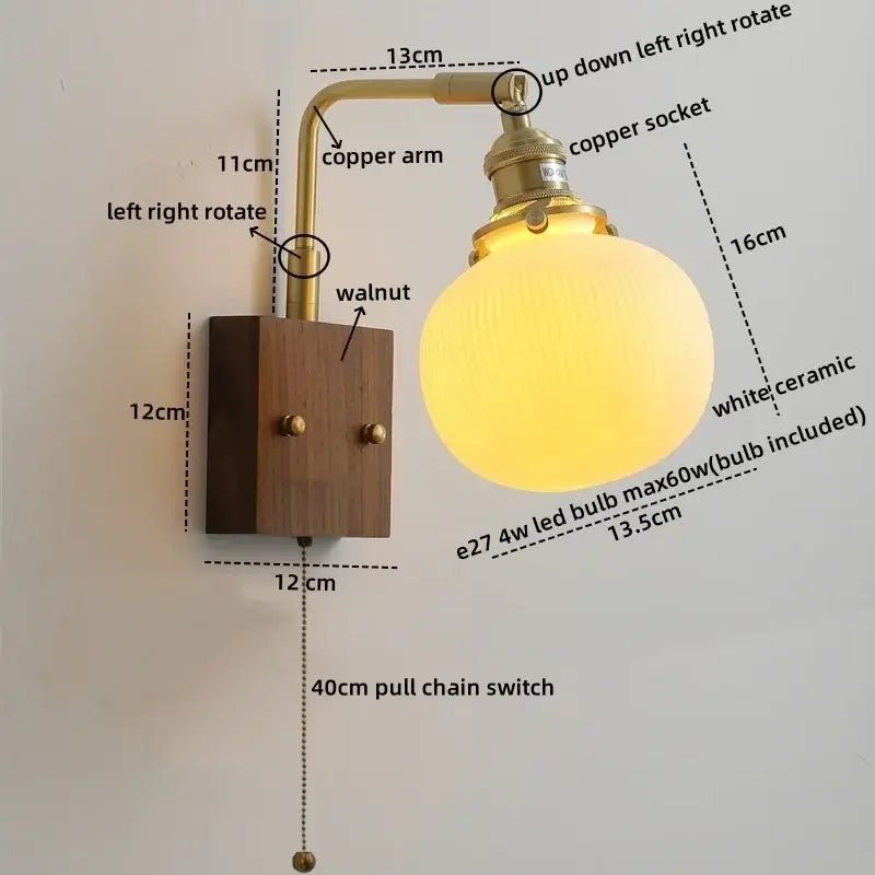 GobekUsa LED Ceramic Wall Sconce Pull Chain Switch Light Fixture, photo 6 of 21