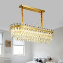 GobekUsa LED Crystal Drop Oval Island Light - Modern Clear Dining Room Fixture