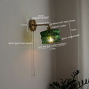 GobekUsa LED Glass Copper Wall Sconce Pull Chain Switch Lamp for Bedroom Living Room