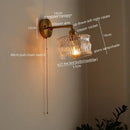 GobekUsa LED Glass Copper Wall Sconce Pull Chain Switch Lamp for Bedroom Living Room