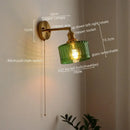 GobekUsa LED Glass Copper Wall Sconce Pull Chain Switch Lamp for Bedroom Living Room