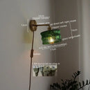 GobekUsa LED Glass Copper Wall Sconce Pull Chain Switch Lamp for Bedroom Living Room
