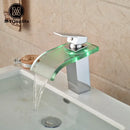 GobekUsa LED Glass Waterfall Basin Faucet | Square Single Handle Bathroom Sink Mixer