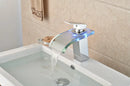 GobekUsa LED Glass Waterfall Basin Faucet | Square Single Handle Bathroom Sink Mixer