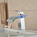 GobekUsa LED Glass Waterfall Basin Faucet | Square Single Handle Bathroom Sink Mixer