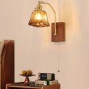 GobekUsa LED Glass & Wood Wall Lamp with Pull Chain Switch for Living Room, Bedroom, Bathroom