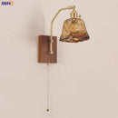 GobekUsa LED Glass & Wood Wall Lamp with Pull Chain Switch for Living Room, Bedroom, Bathroom